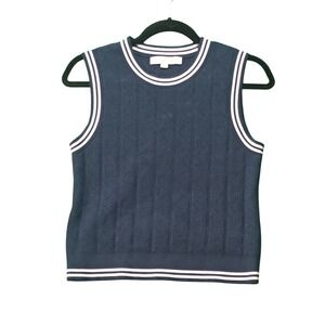 $49 LOFT Women's Sleeveless Knit Top Navy Blue White preppy vest sweater vest M‎